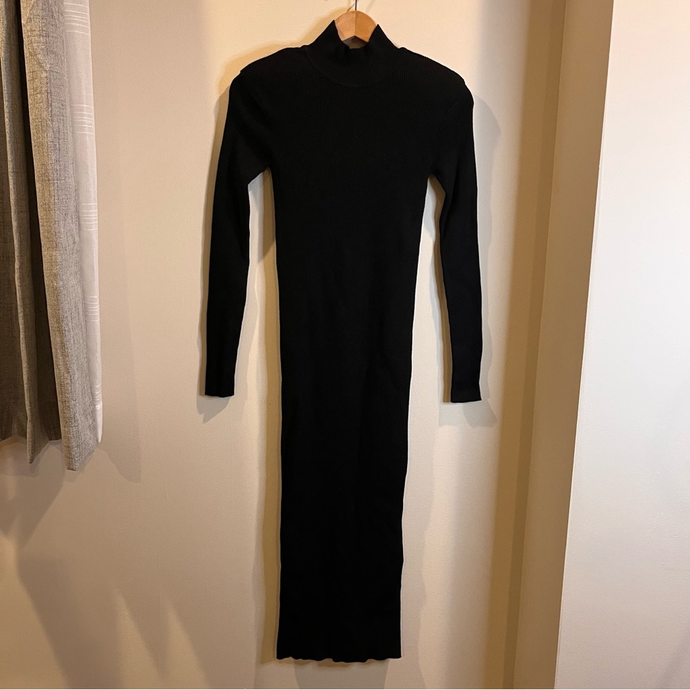 Zara Black Long Sleeve Maxi Rib Knit Open Back Sweater Dress